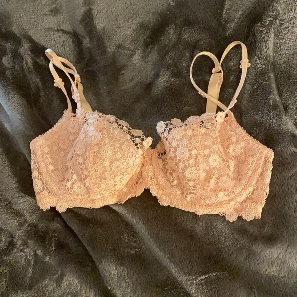 Pink bra embroidered overlay cups